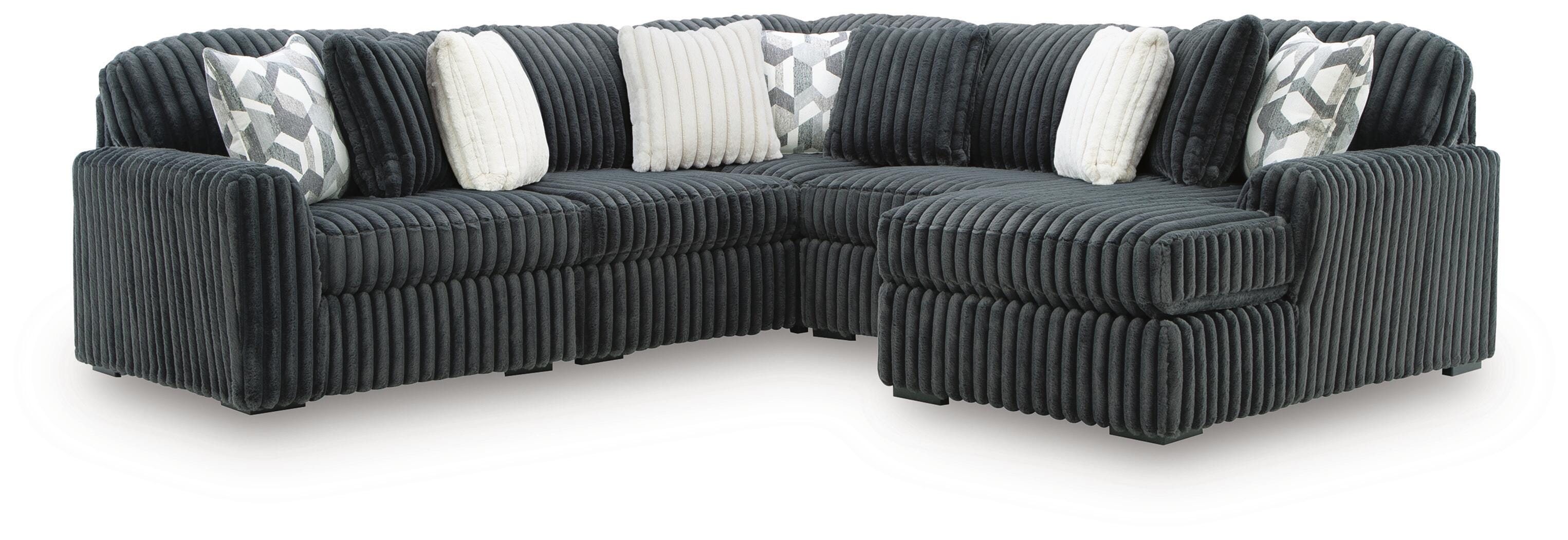 Midnight-Madness 5-Piece Sectional with RAF Chaise in Gunmetal