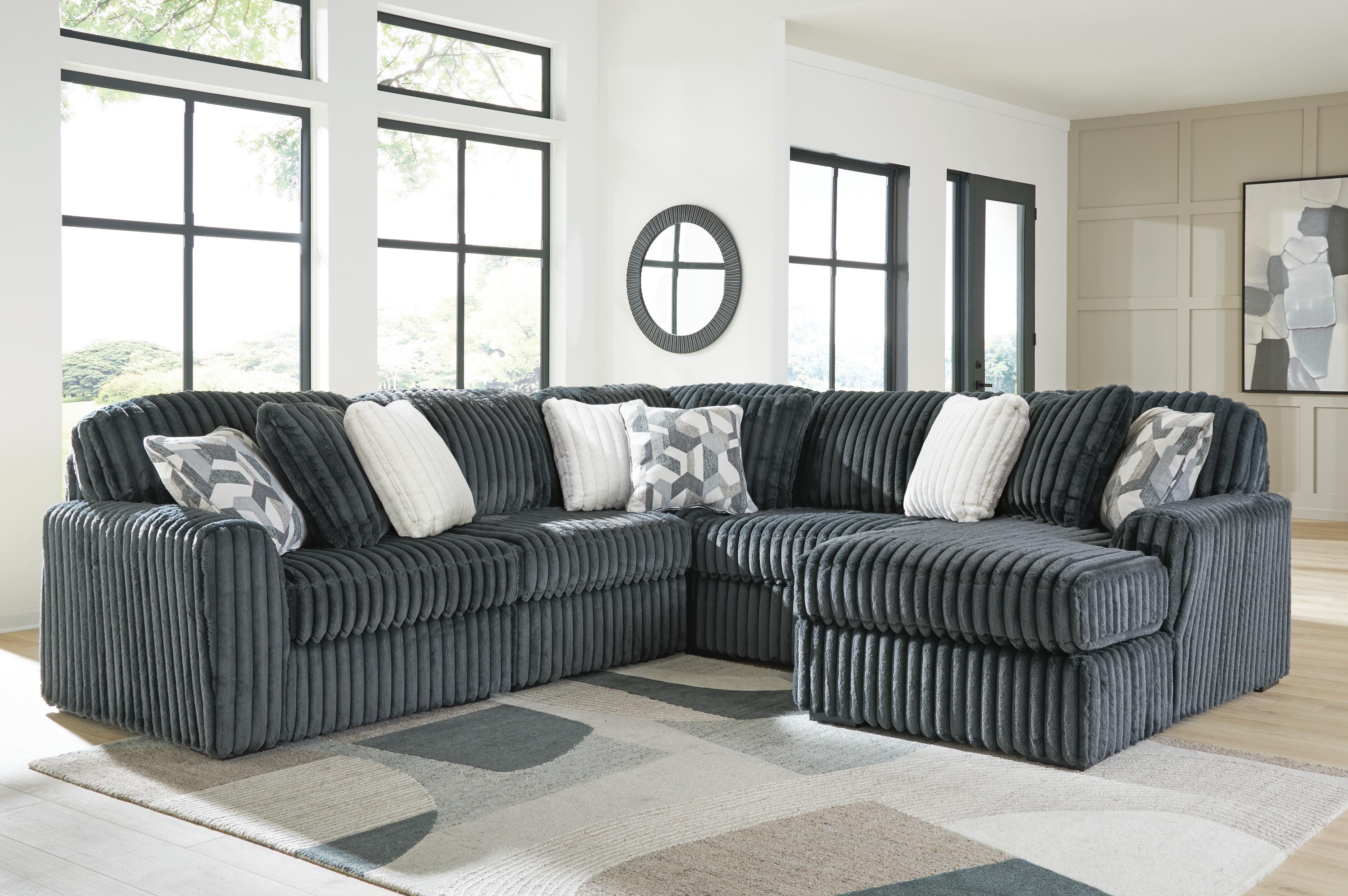 Midnight-Madness 5-Piece Sectional with RAF Chaise in Gunmetal