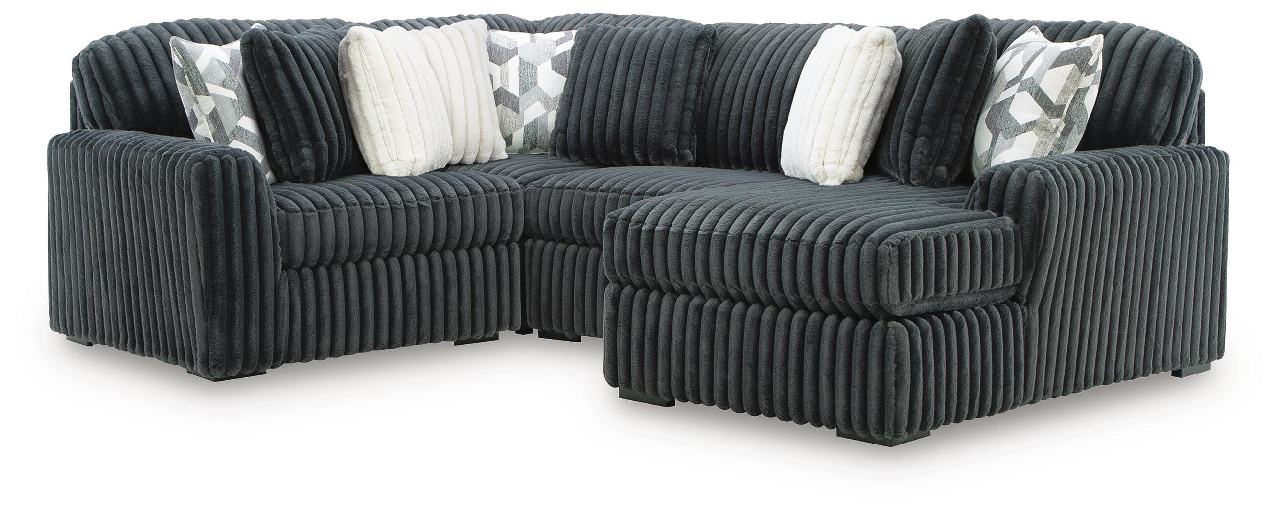 Midnight-Madness 4-Piece Sectional with RAF Chaise in Gunmetal