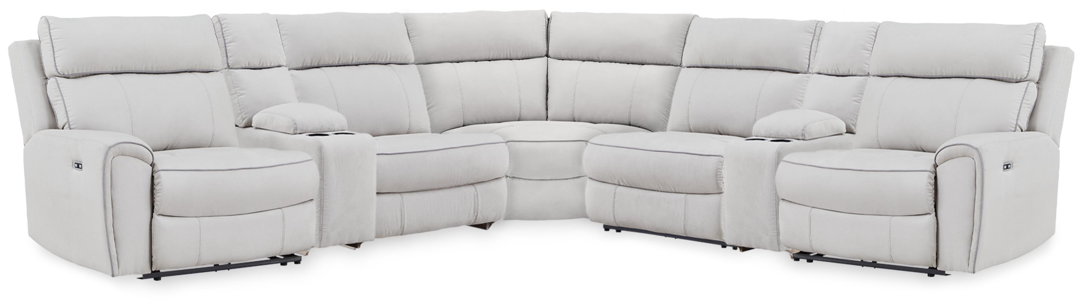Social Pointe 7-Piece Reclining Sectional with Storage Consoles in Pearl/Ash Chenille