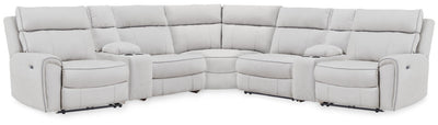 Social Pointe 7-Piece Reclining Sectional with Storage Consoles in Pearl/Ash Chenille