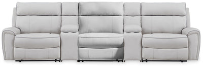 Social Pointe 5-Piece Reclining Sectional with Storage Consoles in Pearl/Ash Chenille