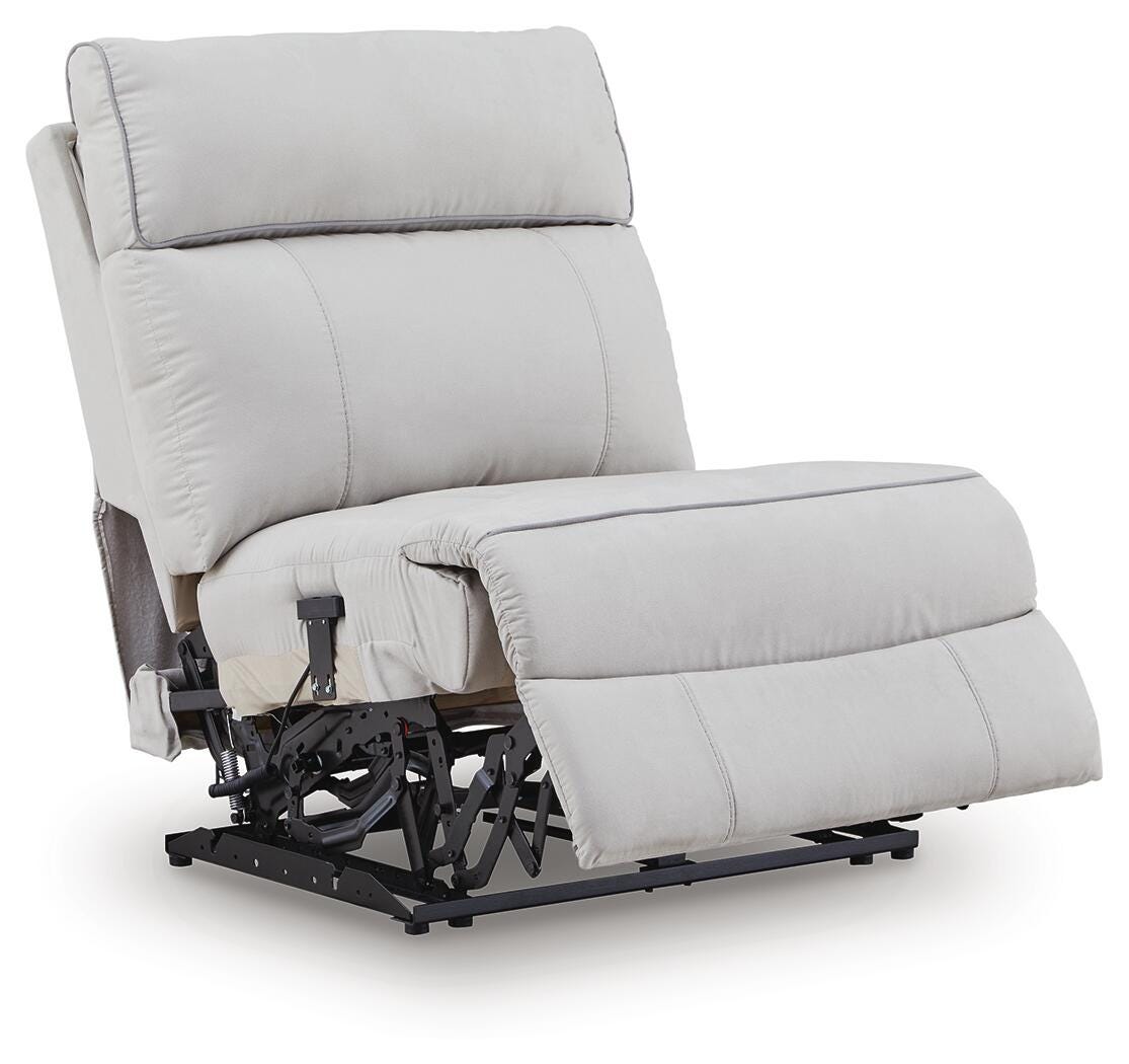 Social Pointe 5-Piece Reclining Sectional with Storage Consoles in Pearl/Ash Chenille