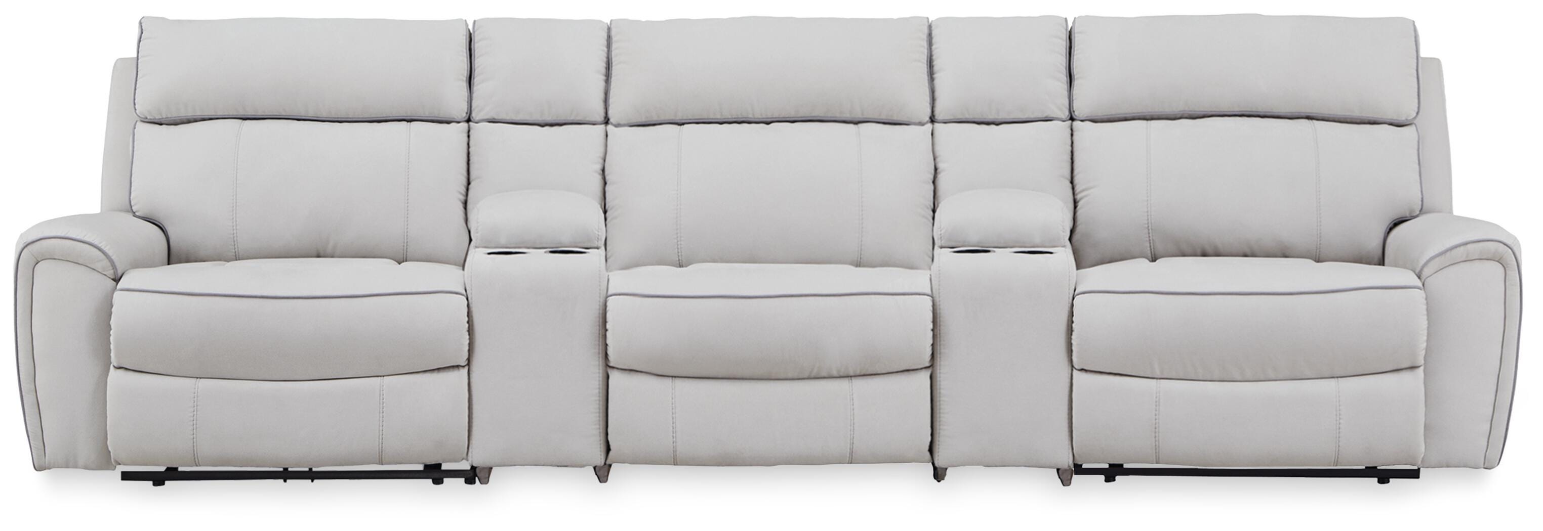 Social Pointe 5-Piece Power Reclining Sectional in Pearl/Ash Chenille
