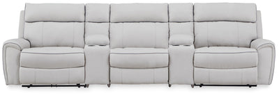 Social Pointe 5-Piece Power Reclining Sectional in Pearl/Ash Chenille