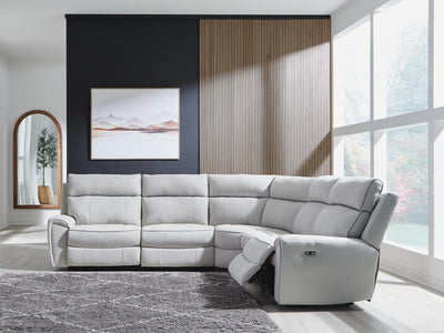Social Pointe 5-Piece Power Reclining Sectional Sofa in Pearl/Ash Chenille