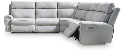 Social Pointe 5-Piece Power Reclining Sectional Sofa in Pearl/Ash Chenille