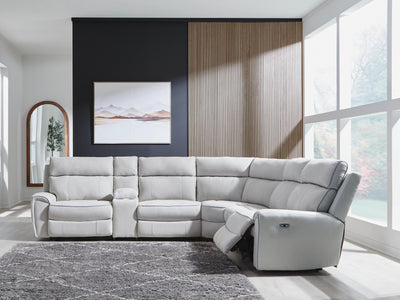 Social Pointe 6-Piece Power Reclining Sectional in Pearl/Ash Chenille