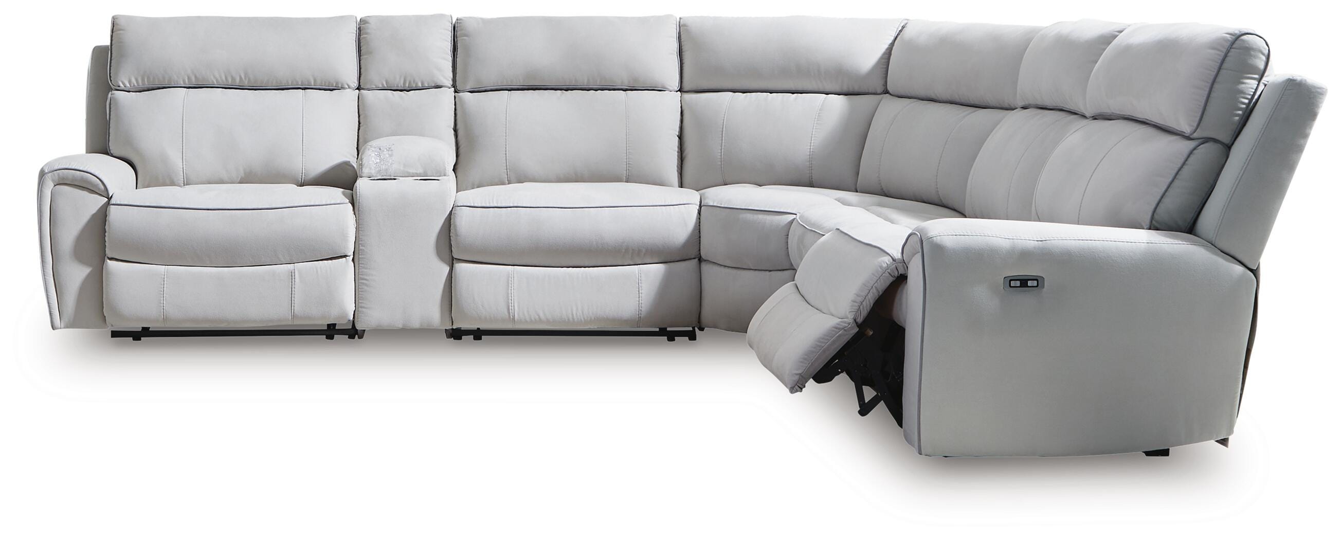 Social Pointe 6-Piece Power Reclining Sectional in Pearl/Ash Chenille