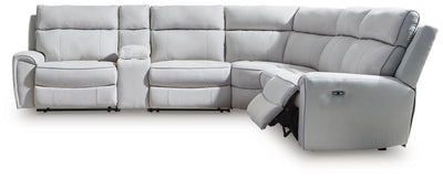 Social Pointe 6-Piece Power Reclining Sectional in Pearl/Ash Chenille