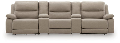Narwhal Place 5-Piece Reclining Sectional with Storage Consoles in Pebble Faux Leather