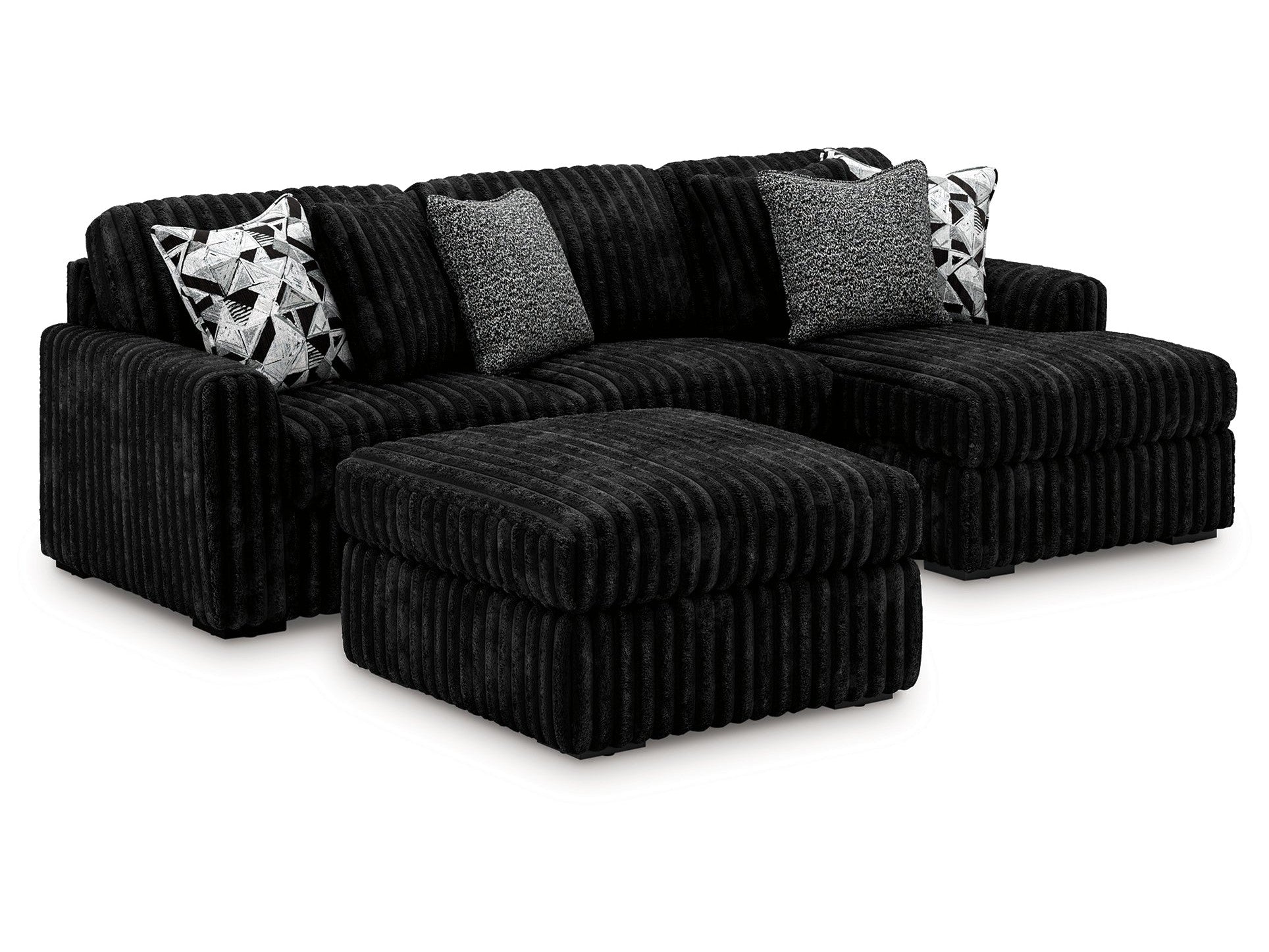 Midnight-Madness 2-Piece Sectional and Oversized Accent Ottoman in Onyx