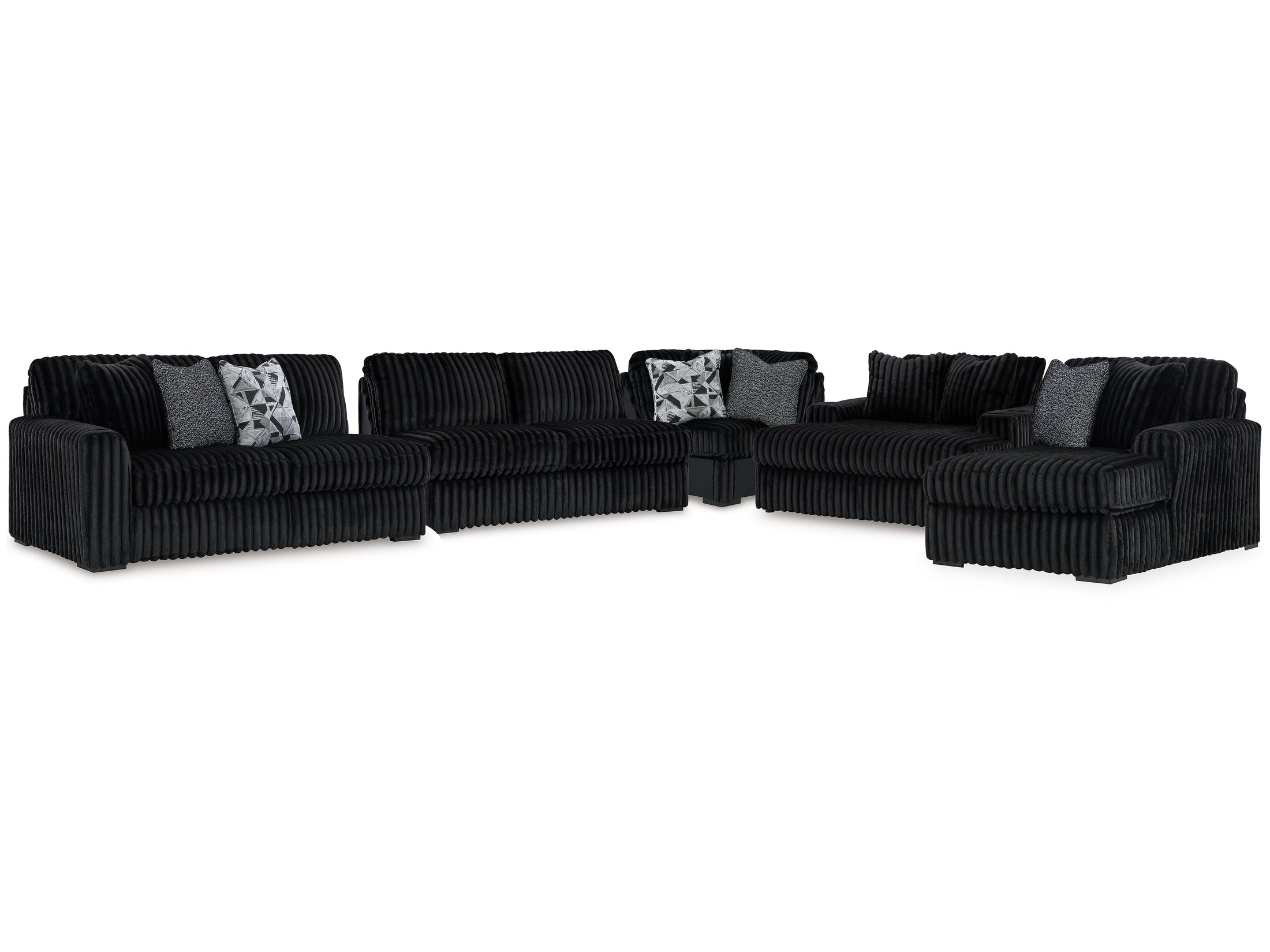 Midnight-Madness 4-Piece Sectional and Oversized Chaise in Onyx
