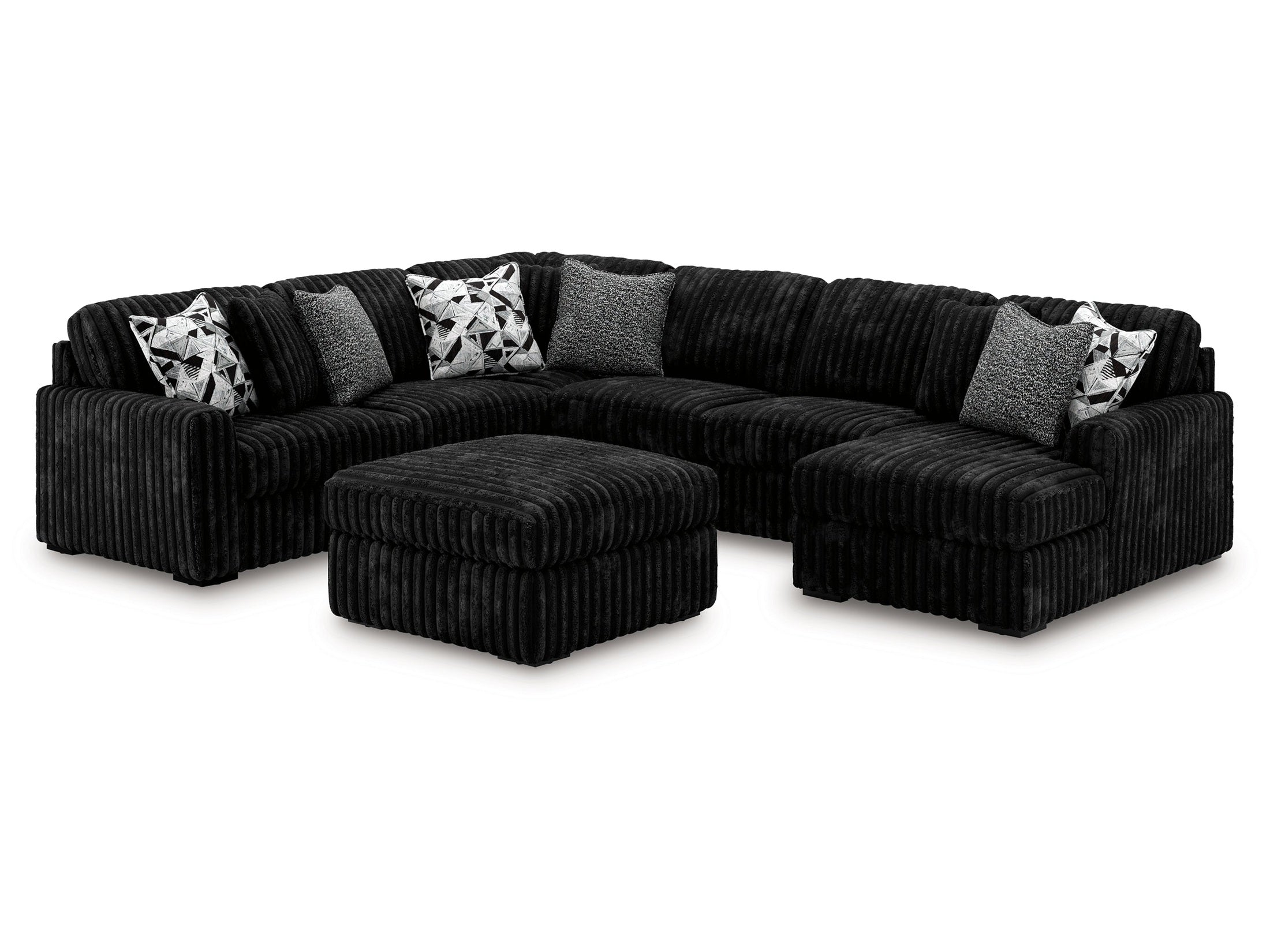 Midnight-Madness 4-Piece Sectional and Oversized Accent Ottoman in Onyx