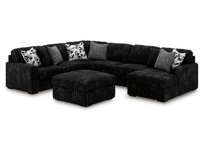 Midnight-Madness 4-Piece Sectional and Oversized Accent Ottoman in Onyx