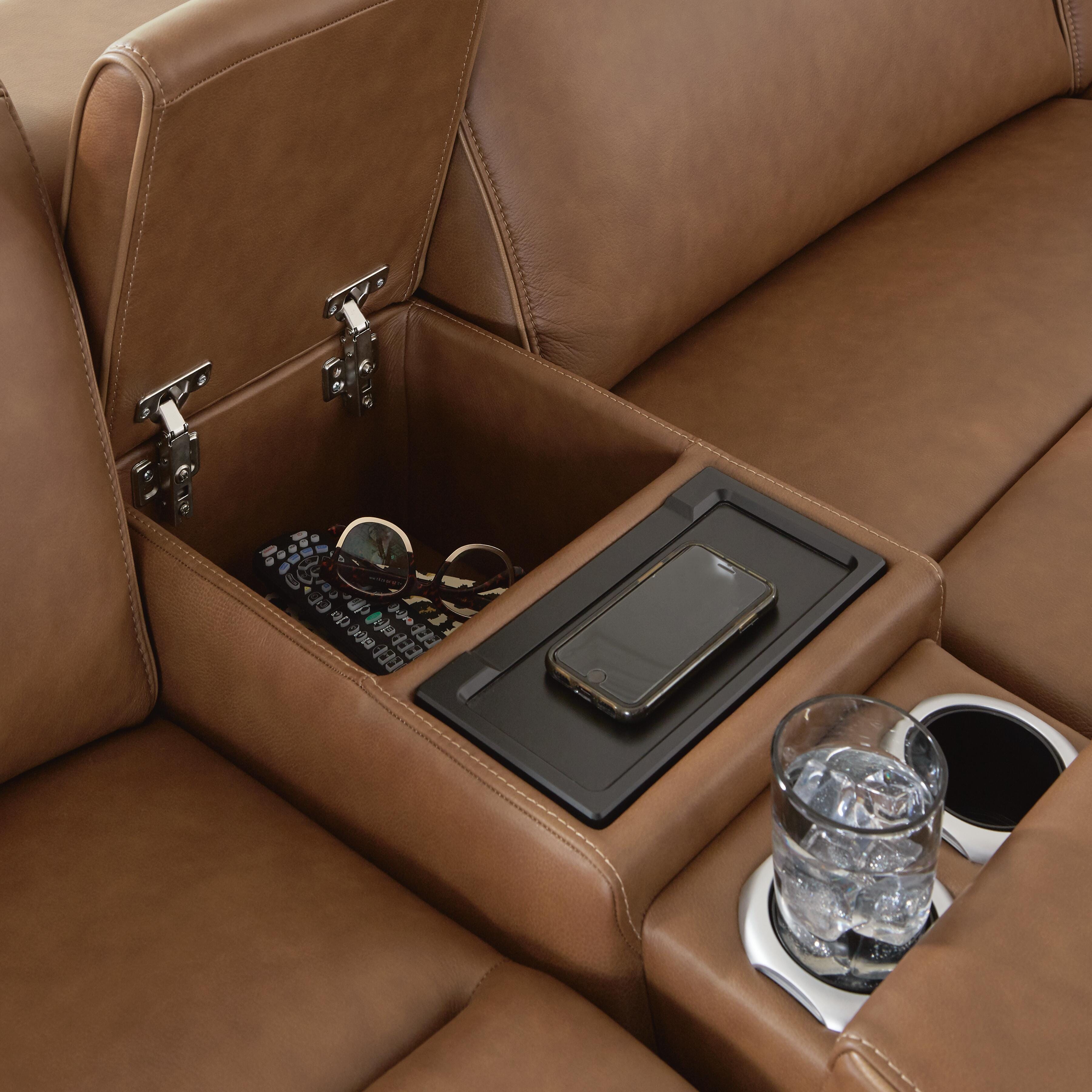 Magic Man 5-Piece Power Reclining Sectional w/ Console in Caramel