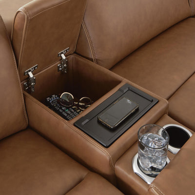 Magic Man 5-Piece Power Reclining Sectional w/ Console in Caramel