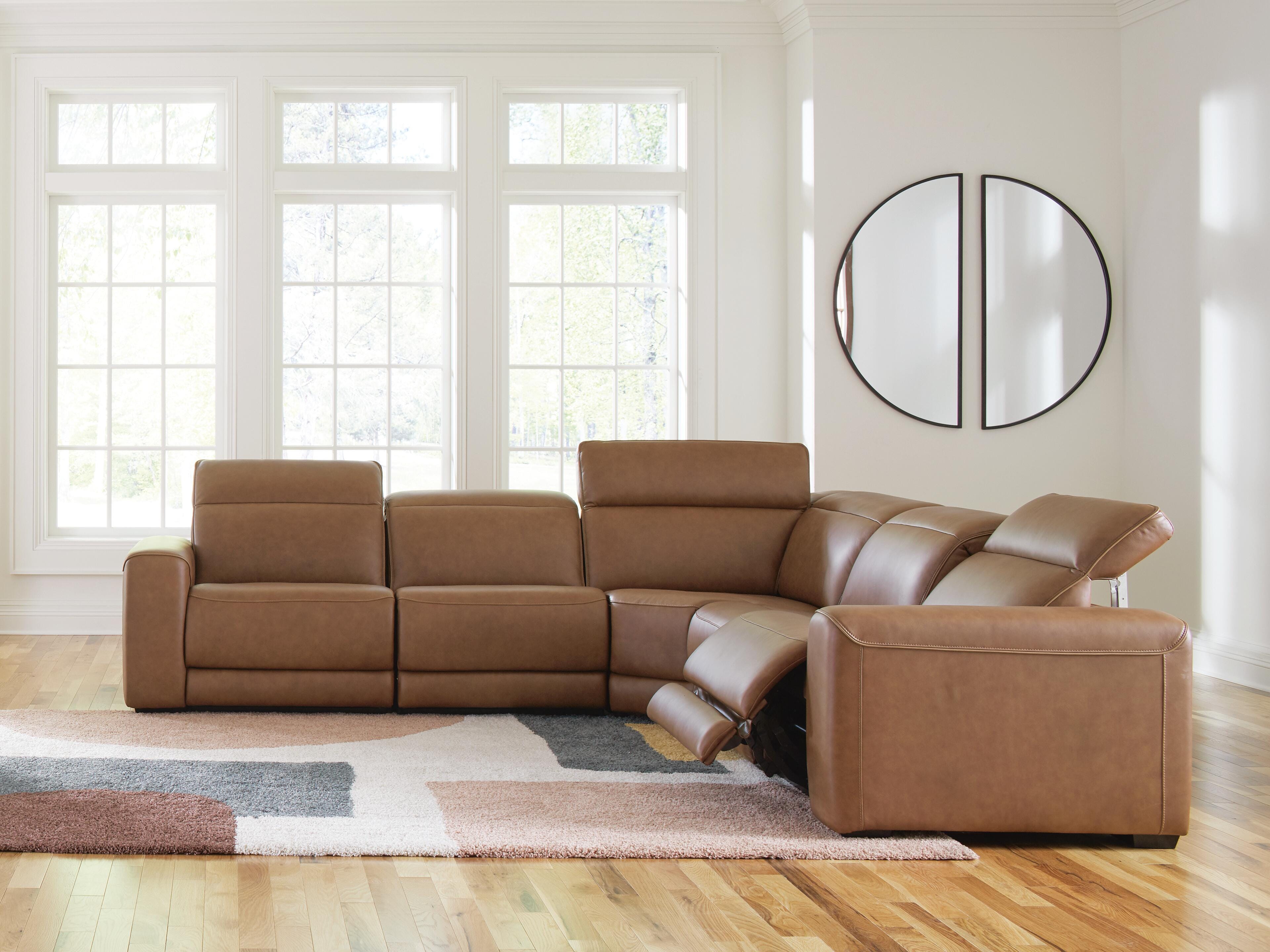 Magic Man 5-Piece Power Reclining Sectional in Caramel