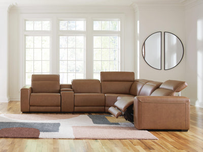 Magic Man 6-Piece Power Reclining Sectional with Console in Caramel