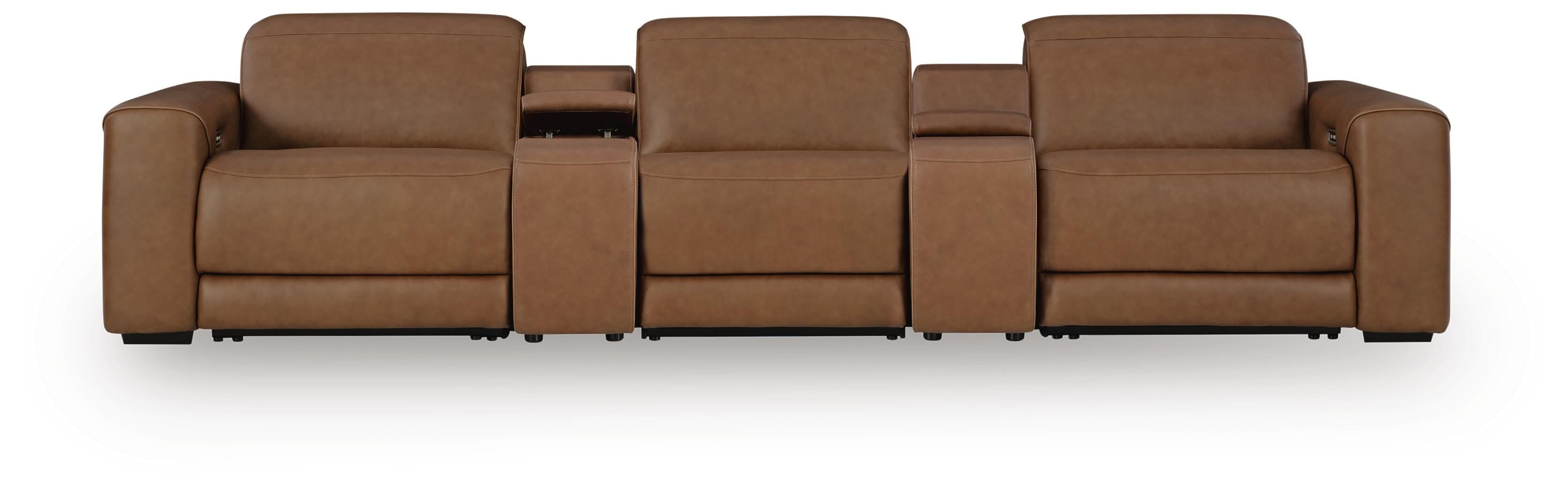 Magic Man 5-Piece Power Reclining Sectional with Console in Caramel