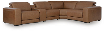 Magic Man 5-Piece Power Reclining Sectional w/ Console in Caramel