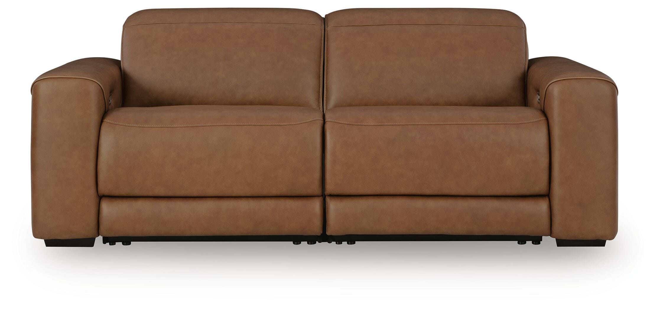 Magic Man 2-Piece Power Reclining Sectional Loveseat in Caramel Leather