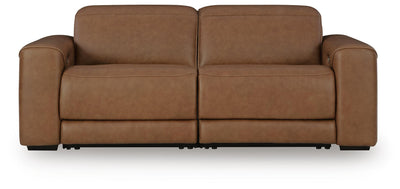 Magic Man 2-Piece Power Reclining Sectional Loveseat in Caramel Leather