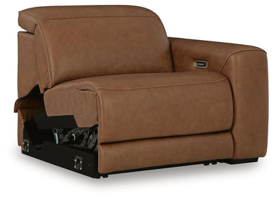 Magic Man 2-Piece Power Reclining Sectional Loveseat with Console in Caramel Leather