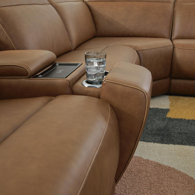 Magic Man 5-Piece Power Reclining Sectional w/ Console in Caramel