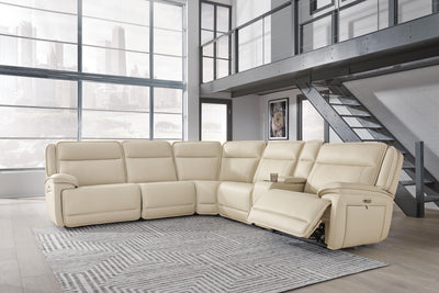 Double Deal 6-Piece Power Reclining Sectional in Almond Leather
