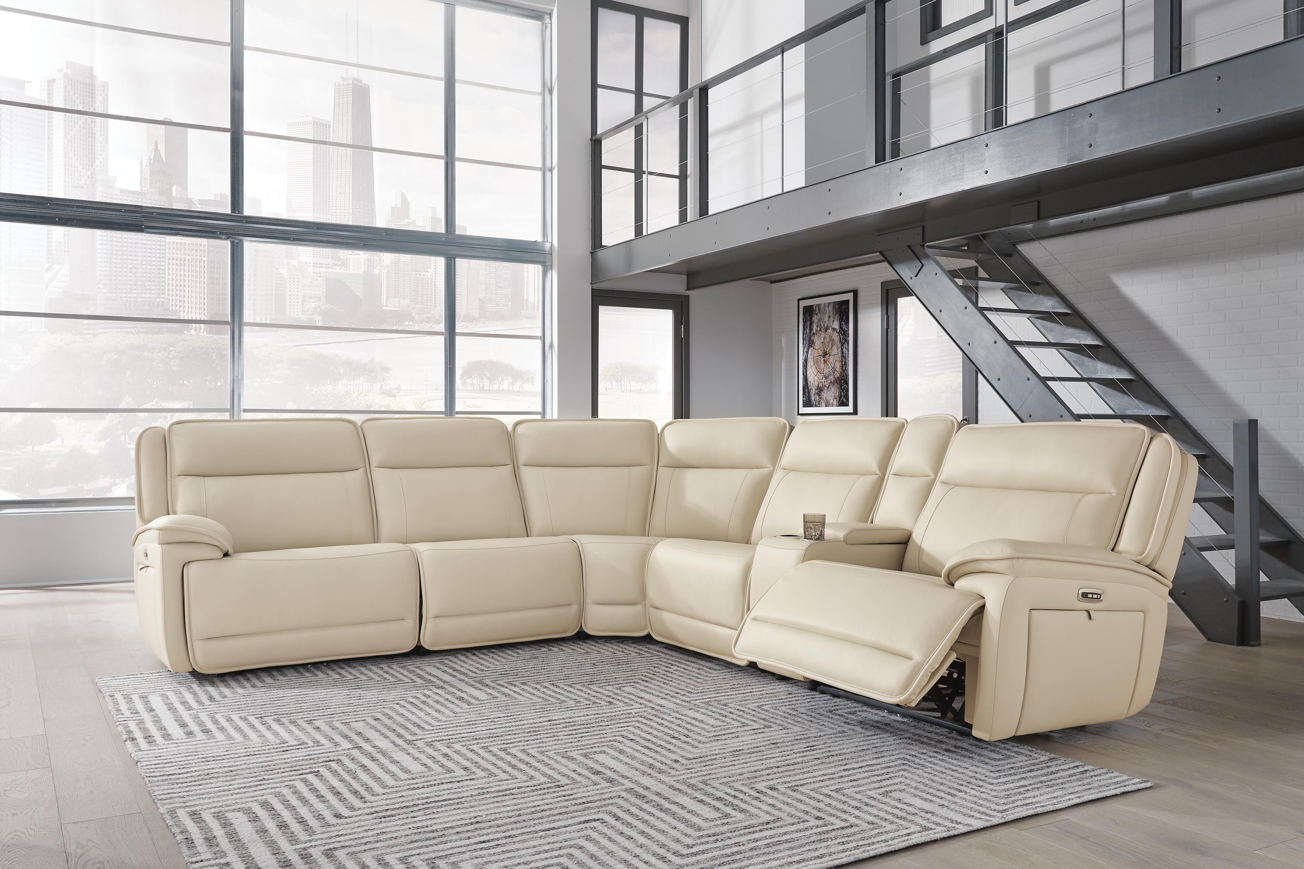 Double Deal 6-Piece Power Reclining Sectional in Almond Leather