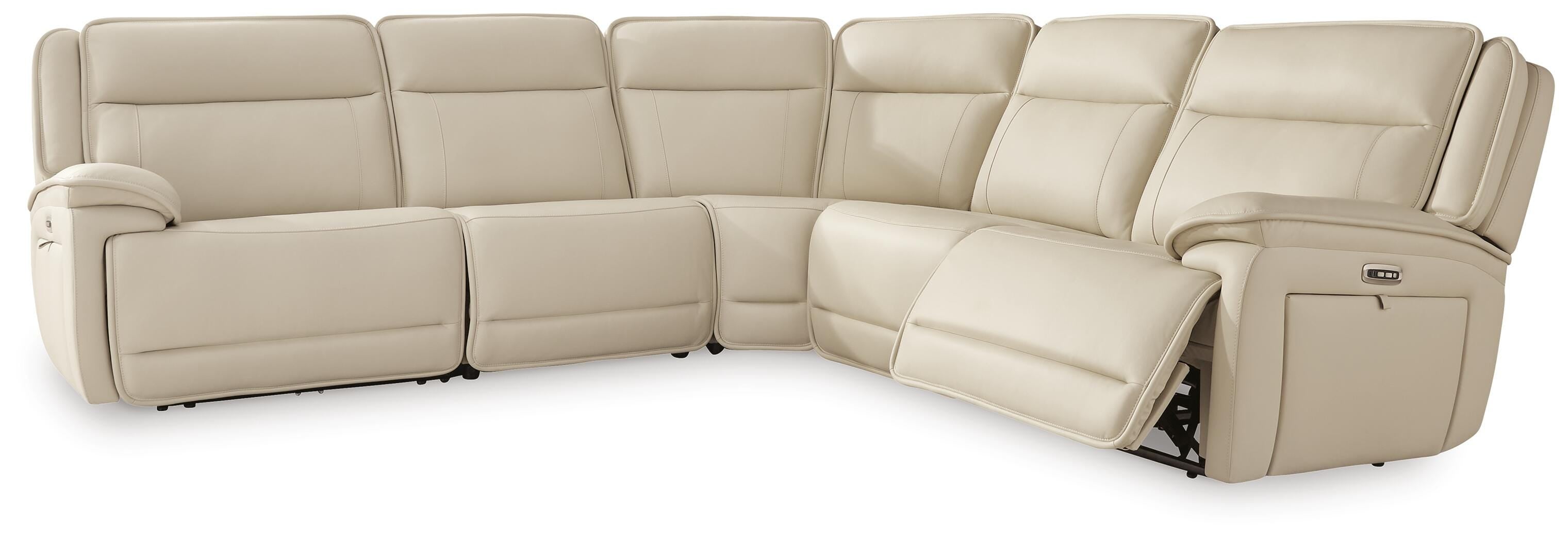 Double Deal 5-Piece Power Reclining Sectional in Almond Leather