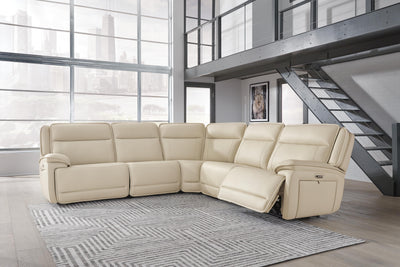 Double Deal 5-Piece Power Reclining Sectional in Almond Leather