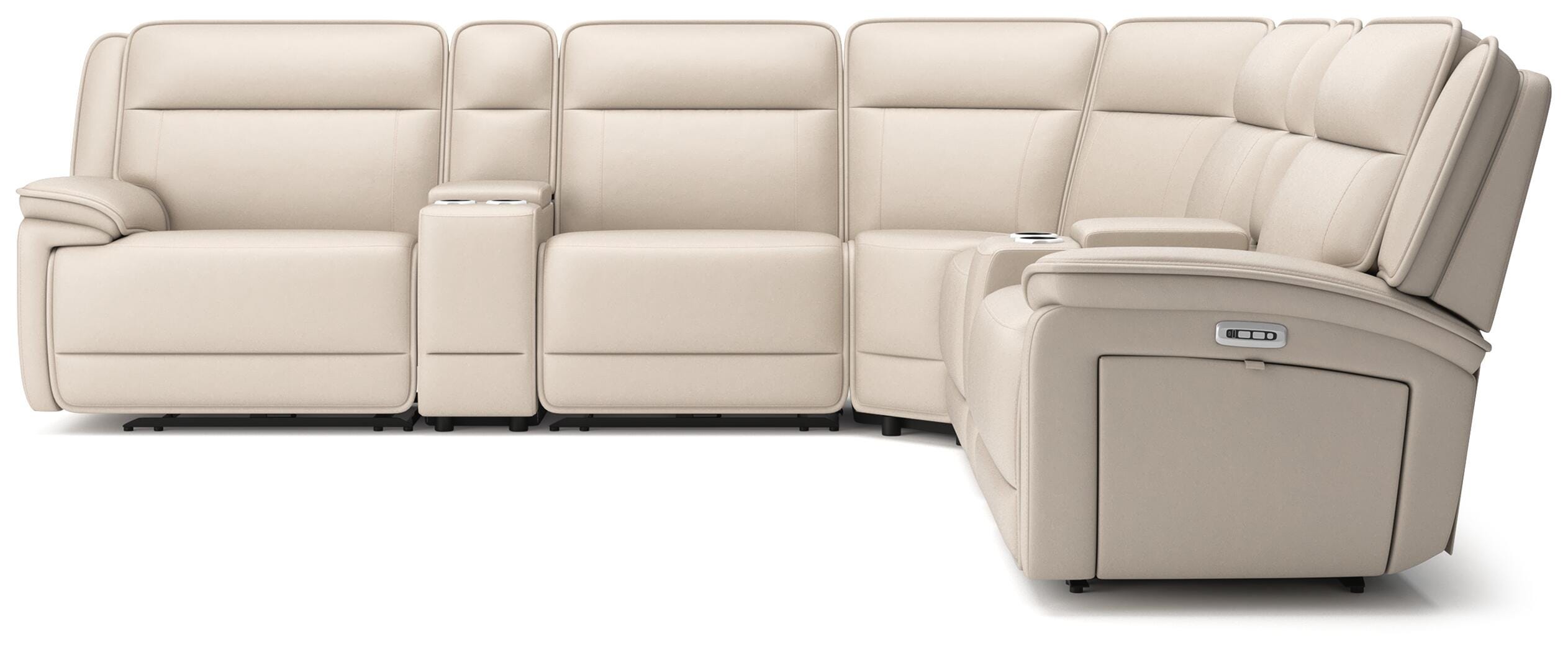 Double Deal 7-Piece Reclining Sectional with 2 Consoles in Almond Leather