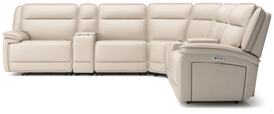 Double Deal 7-Piece Reclining Sectional with 2 Consoles in Almond Leather