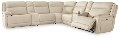 Double Deal 7-Piece Reclining Sectional with 2 Consoles in Almond Leather