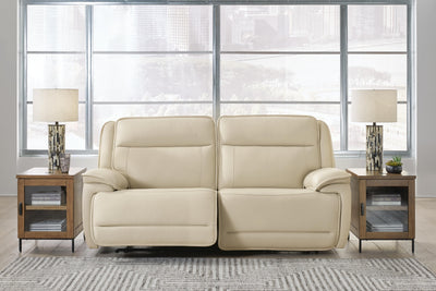 Double Deal 2-Piece Power Reclining Loveseat Sectional in Almond Leather