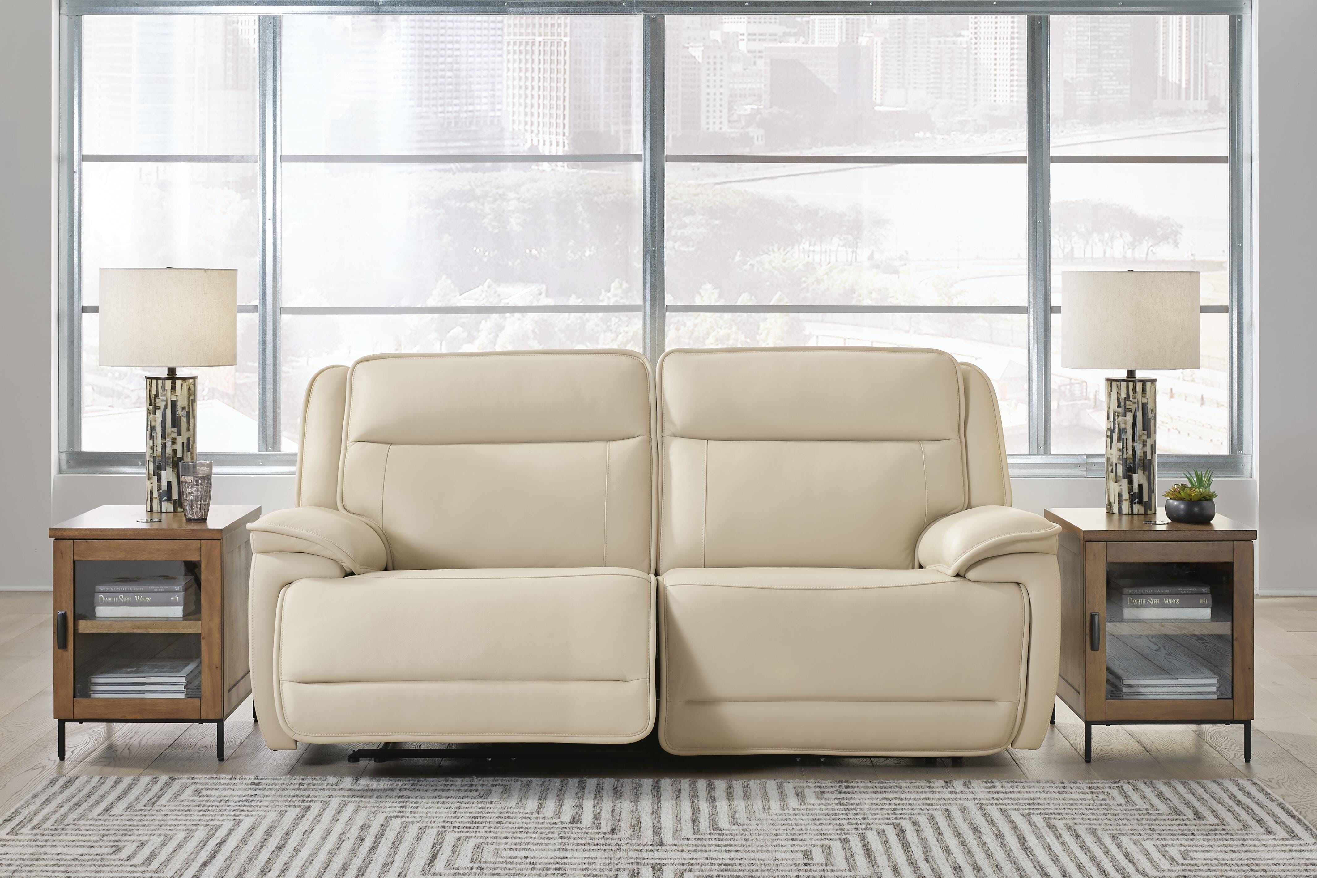 Double Deal 2-Piece Power Reclining Loveseat Sectional in Almond Leather