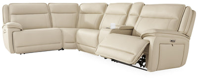 Double Deal 5-Piece Reclining Sectional with Console in Almond Leather