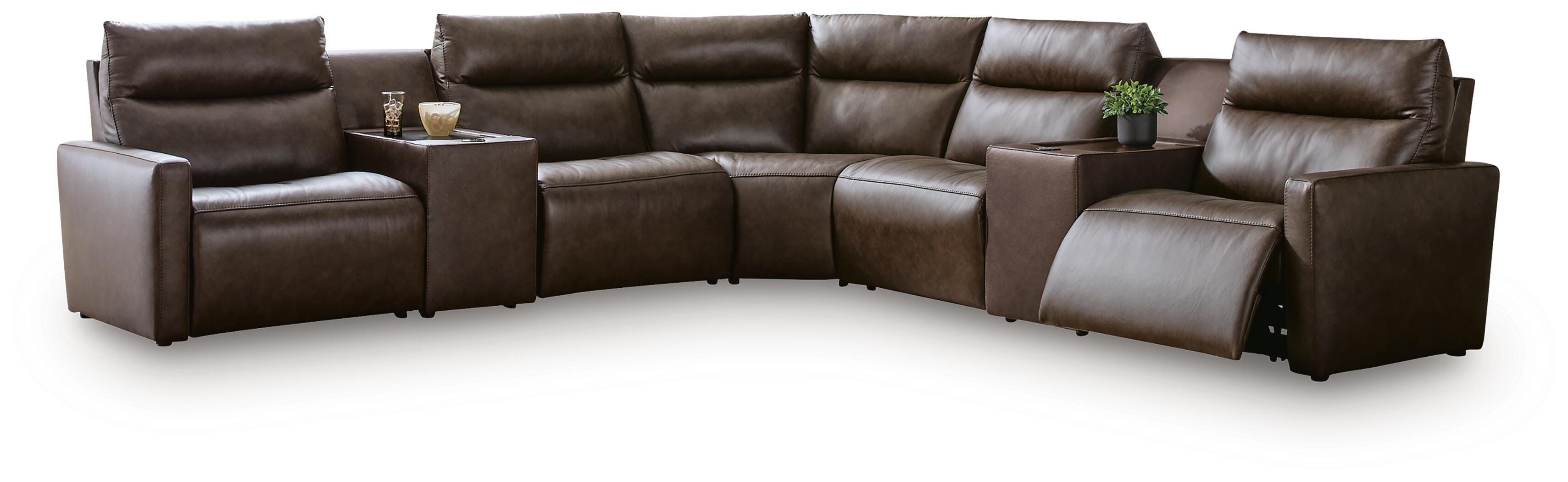 ModZ 7-Piece Power Reclining Sectional w/ Audio Consoles in Chocolate