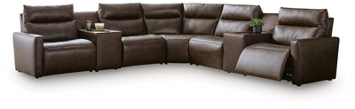 ModZ 7-Piece Power Reclining Sectional with Audio Consoles in Chocolate