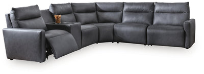 ModZ 6-Piece Power Reclining Sectional with Audio Console in Blue