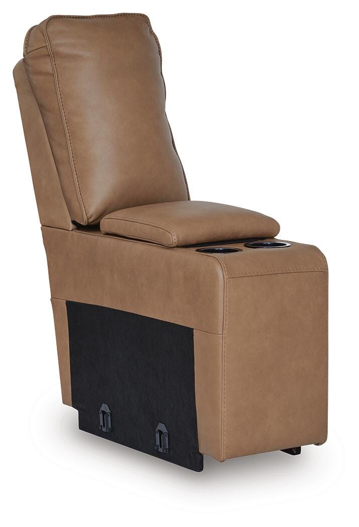 DeepWakes 4-Piece RAF Chaise Reclining Sectional and Storage Console in Caramel Leather