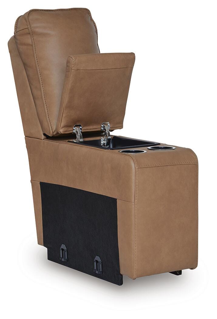 DeepWakes 3-Piece RAF Chaise Power Reclining Sectional in Caramel Leather