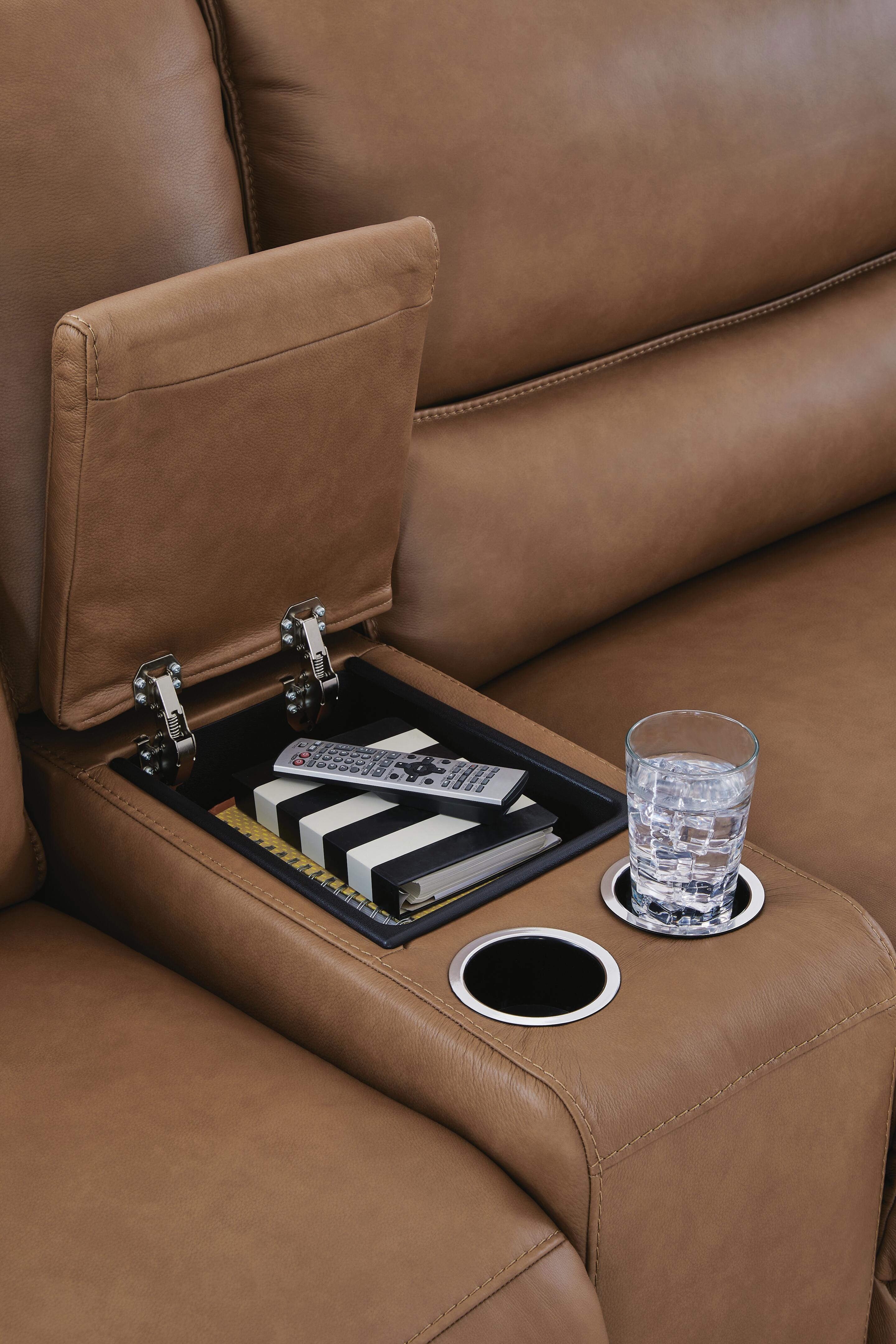 DeepWakes 7-Piece LAF Chaise Reclining Sectional and Storage Consoles in Caramel Leather