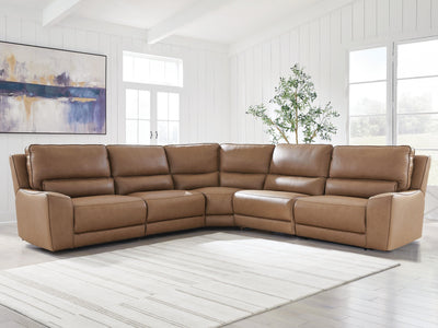 DeepWakes 5-Piece Power Reclining Sectional in Caramel Leather