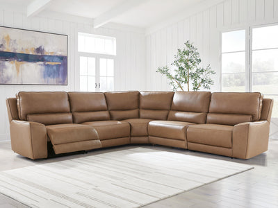 DeepWakes 5-Piece Power Reclining Sectional in Caramel Leather
