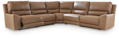 DeepWakes 5-Piece Power Reclining Sectional in Caramel Leather