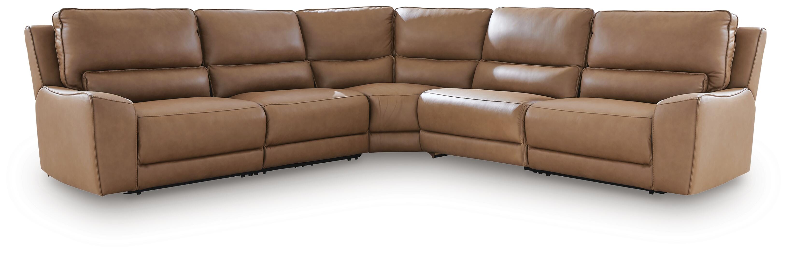 DeepWakes 5-Piece Power Reclining Sectional in Caramel Leather
