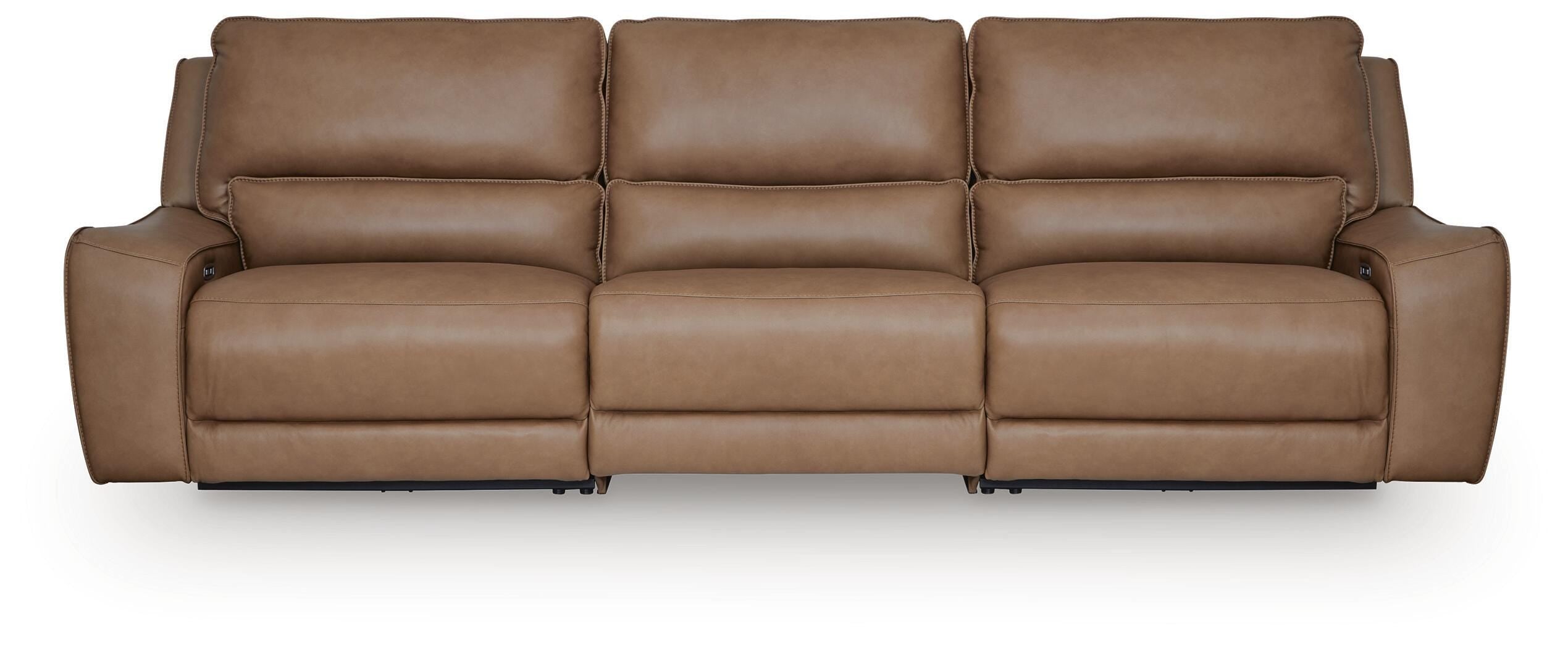 DeepWakes 3-Piece Power Reclining Sectional Sofa in Caramel Leather
